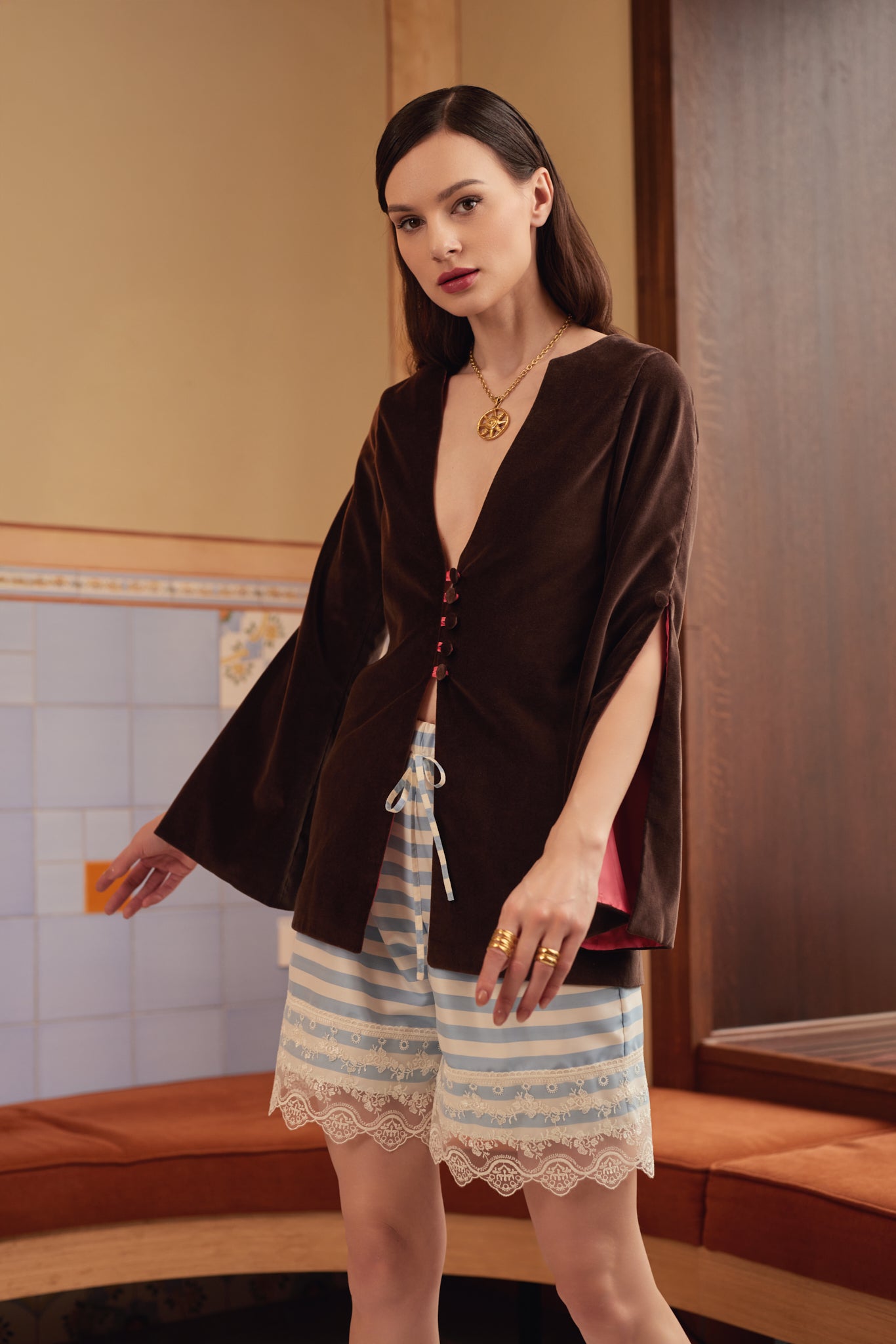 Cotton Velvet Blazer with Flared Sleeves