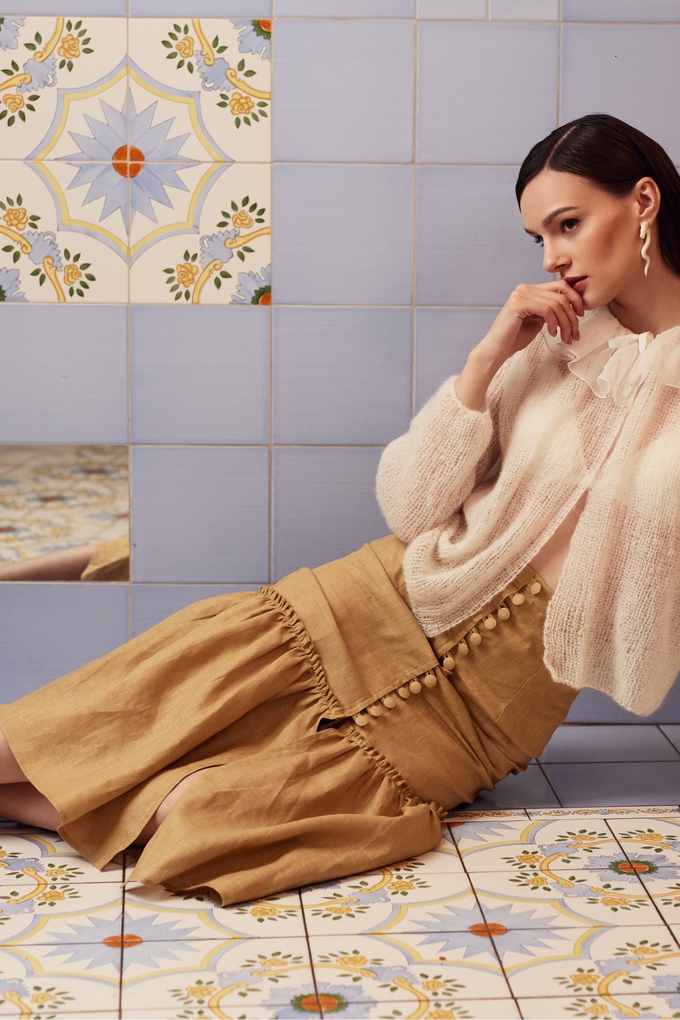 Linen Midi Buttoned Skirt